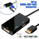 DisplayPort DP Male to HDMI/DVI/VGA Female 3 in 1 Adapter Converter Cable