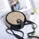 Pattern Hand-Woven Round Rattan Beach Single-Shoulder Cross-Body Bags NaturaB8L9