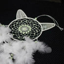 White Cat Dream Catcher Feather Bead Wall Car Hanging Decoration Ornament W