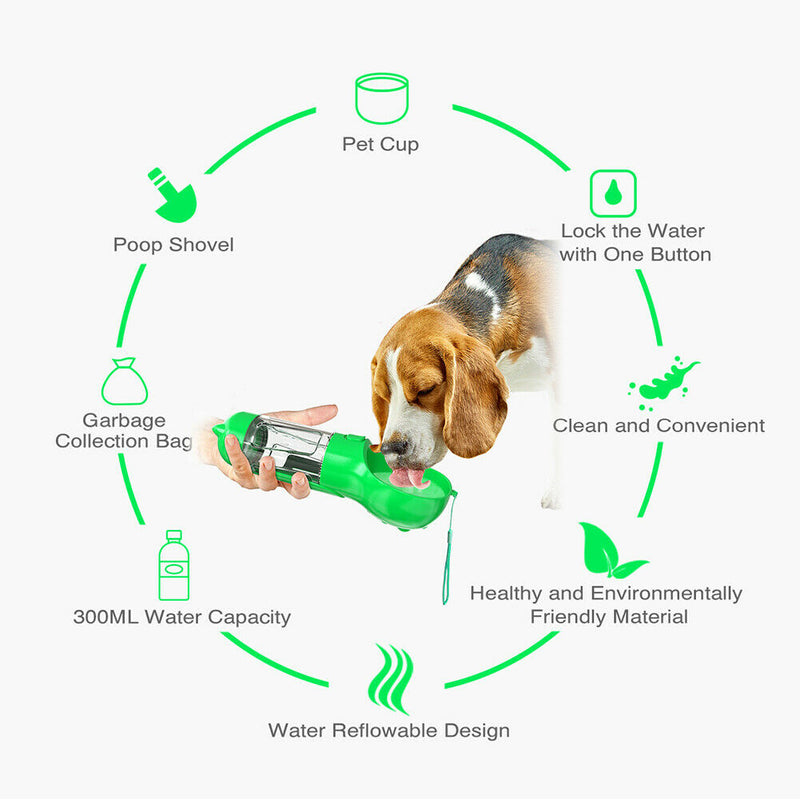 Multi-function Portable Pet Water Bottle Small Dogs Drinking Bowl (Green) A
