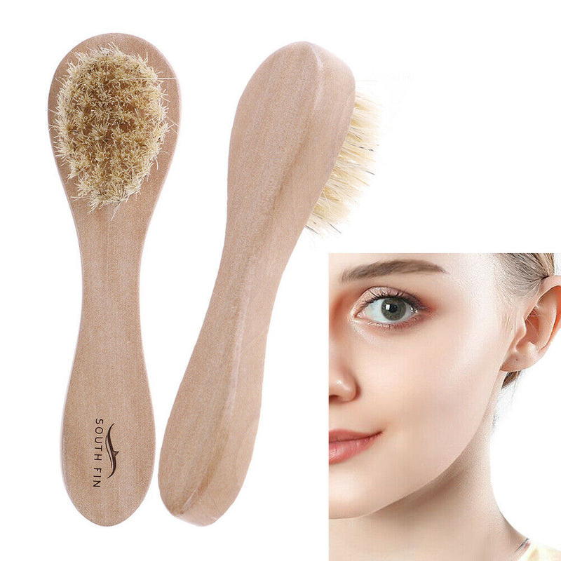 1XNatural Bristles Dry Face Cleansing Brush Facial Exfoliator Bamboo Handle W Bj