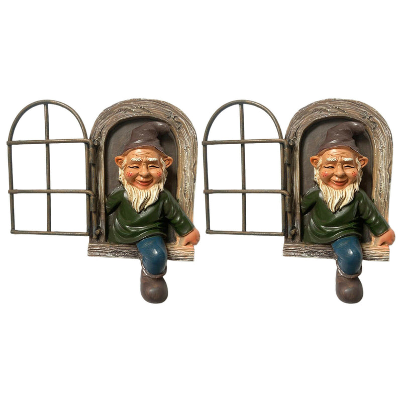 2pc Elf Out The Door Tree Hugger Garden Peeker Yard Art Whimsical Tree Sculpture