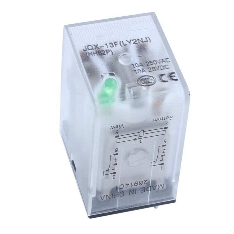 JQX-13F LY2 DC 12V Coil 8-Pin DPDT Green LED Electromagnetic Relay F2S5