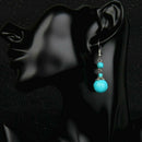 National Style Retro Female Models Turquoise Earrings Simple Spherical Blue T7O5