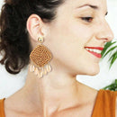 Rattan Shell Earrings Handmade Straw Wicker Braid Woven Drop Earrings Boho