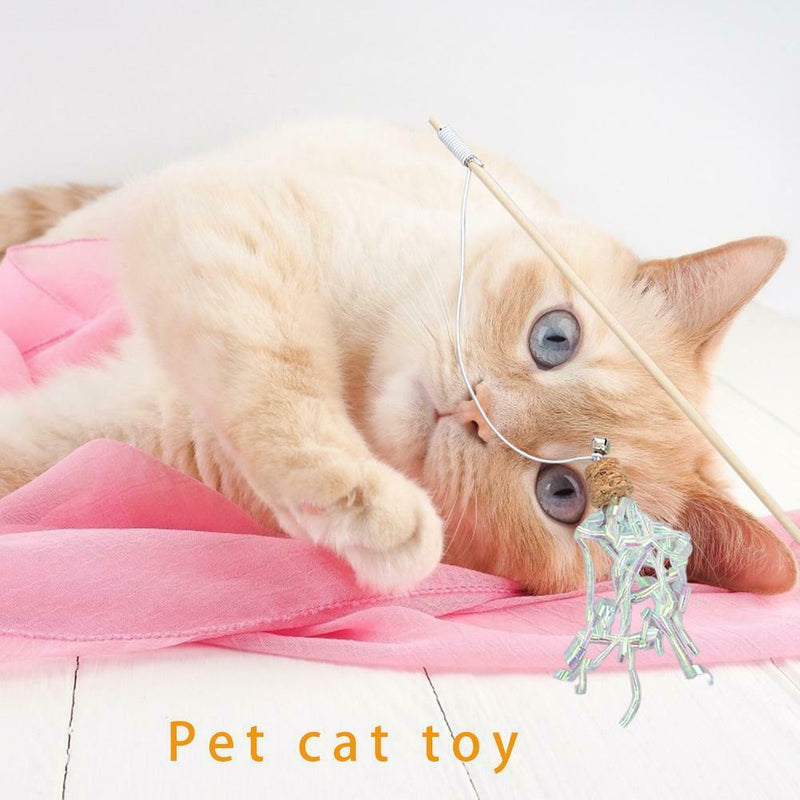 Wood Cat Wand Stick Teasing Pole Ribbon Retractable Head Change Pet Product