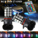 2x 9050 5050 LED 27 SMD RGB Car Headlight Fog Light Lamp Bulb + Remote Cont