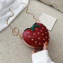 Cute Strawberry Heart Shape Pu Studs Fashion Lady Chain Wallet Clutch Bag S
