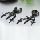 Black Stainless Steel Hoop Huggie Cross Dangle Pendant Earrings Studs Punk