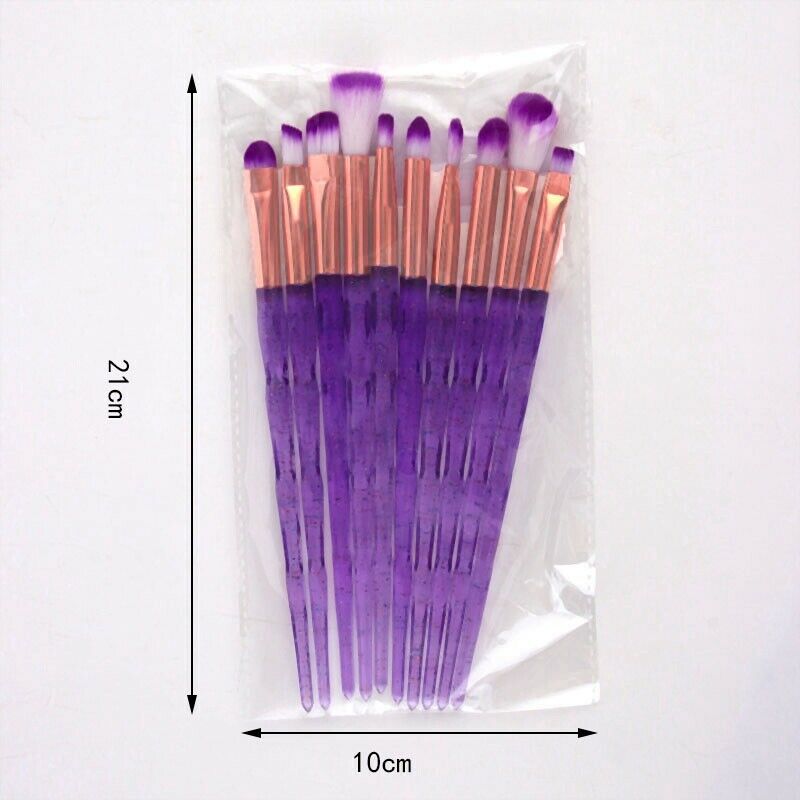 10Pcs Diamond Handle Makeup Brushes Set Crystal Spiral Handle Foundation Bl P5P3