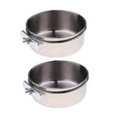 2 Pcs Stainless Steel Cage Coop Hook Cup Bird Dog Animal Food Water Bowl