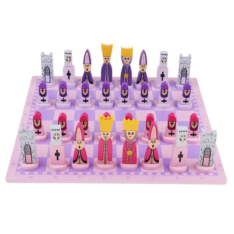 Handmade European Wooden Chess Set with 11 Inch Board and Chess Pieces Pink for