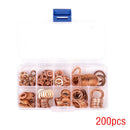 200 Pcs M5-M14 Copper Crush Washer Gasket Set Flat Ring Seal Assortment Kit