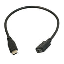 30cm Black PVC Type C-USB 3.1 Male To Female Charging Data