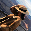 Women Wide Brim Summer Beach Hats Natural Straw Boater Hats Flat Top Sun Ha