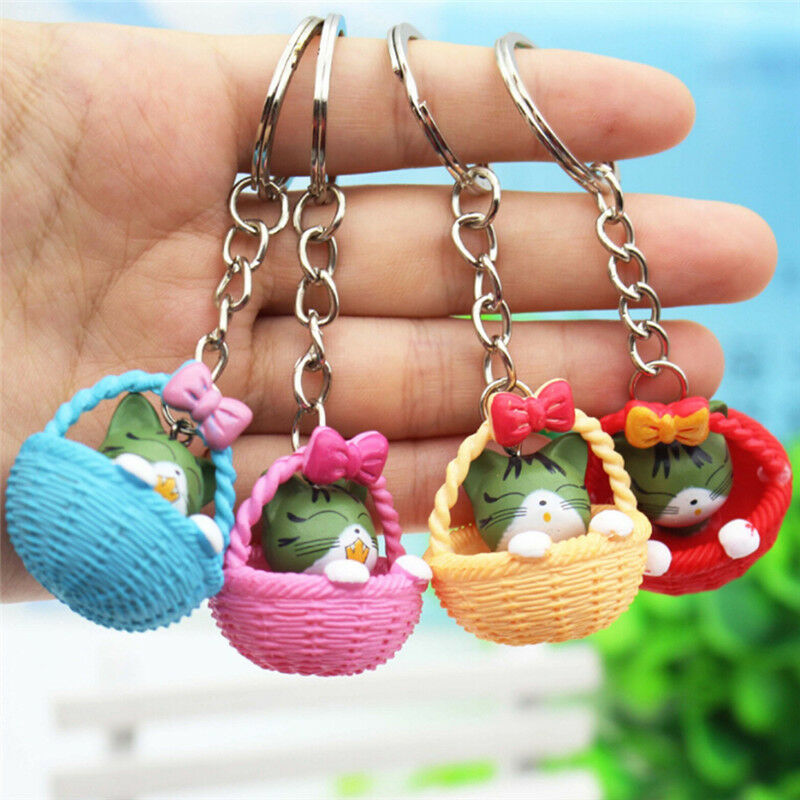 Cartoon Basket Cat  Keychain Pendant Keyring Gift  Bag Purse Key Chain JewelryM&