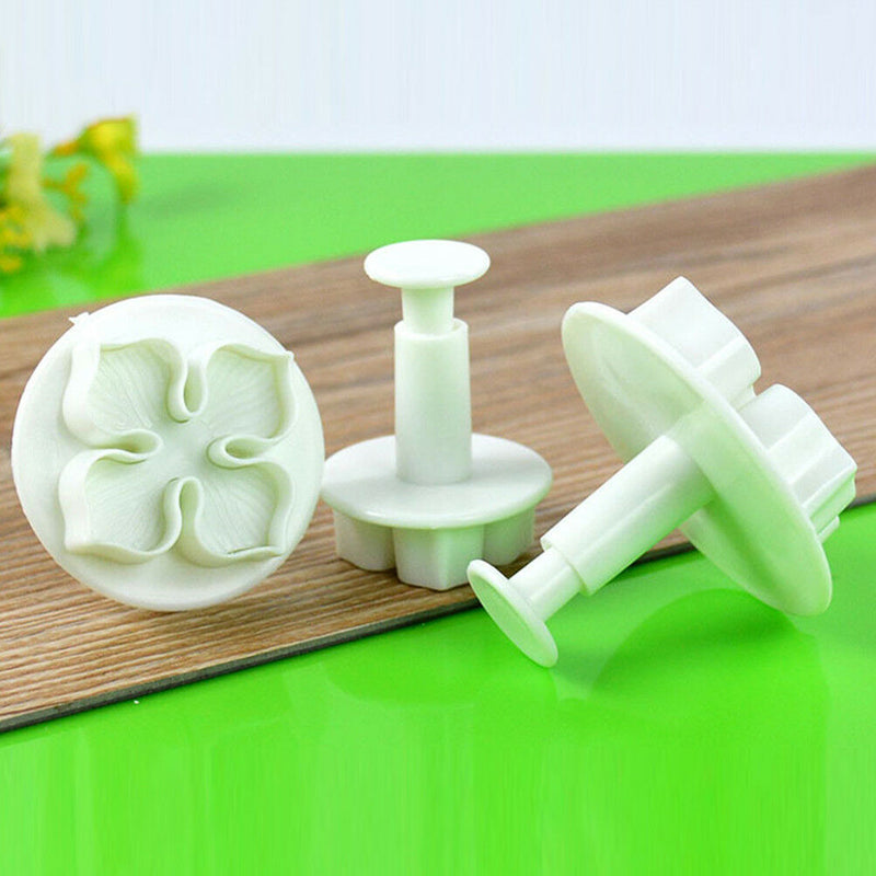 3pcs DIY Bakeware Flower Plunger Cutter Mold Embossed Stamp Fondant CakeCooki OZ