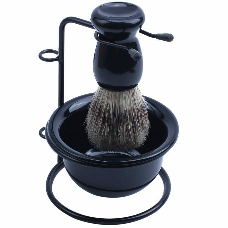 Shaving Tool Drop Hair Brush + Razor Steel Bracket + Cup Plastic Bowl T3R7