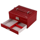 Crocodile Pattern Jewelry Box With Drawer Double Necklace Earrings Storage