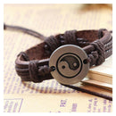Tai Chi Yin and Yang Graph PU Leather Bracelet Deep Woven Brown