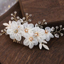 White Silk Yarn Flower Handmade Crystal Bead Hair Comb Bridal Headwear-Headdress