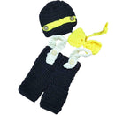 Newborn Baby Crochet Photo Props 3pcs Clothes Hat Bowtie Suspender Pants