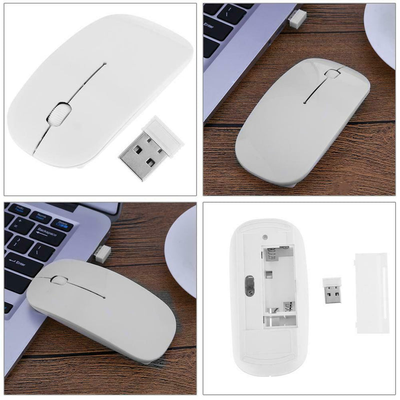 2.4GHz 1,000DPI Ultra-thin 3-Button Wireless Photoelectric Mouse (White)