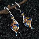 Spiral Leaf Enamel Cloisonne Flower Long Earrings Elegant