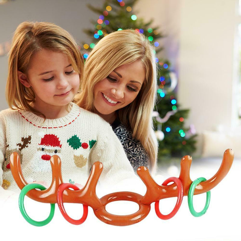 2 Set PVC Inflatable Antler Headband Christmas Elk Head Throw Ring Kid Toys