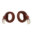 2pcs Unisex Braided Belts Woven Leather Formal Pin Buckle Waistbands Coffee