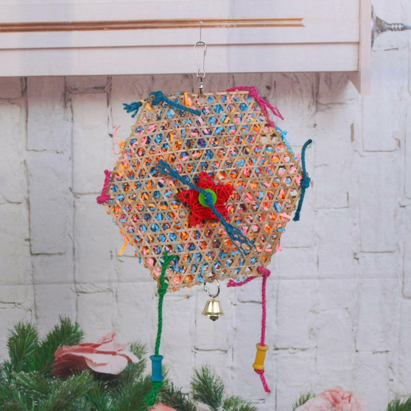 Colorful Bamboo Weave Wooden Swing Parrot Bell Toys Climbing Biting Bird Cage