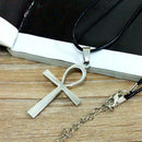 1x Round Leather Necklace Egyptian Ankh Cross Charms Pendant Nice