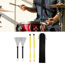 Yellow 2pcs Bamboo Drumsticks+2pcs Drum Wire Brushes w/ Bag Percussion Parts
