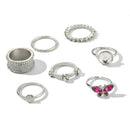8pcs Retro Butterfly Rhinestone Ring Ethnic Finger Ring for Women Jewelry A