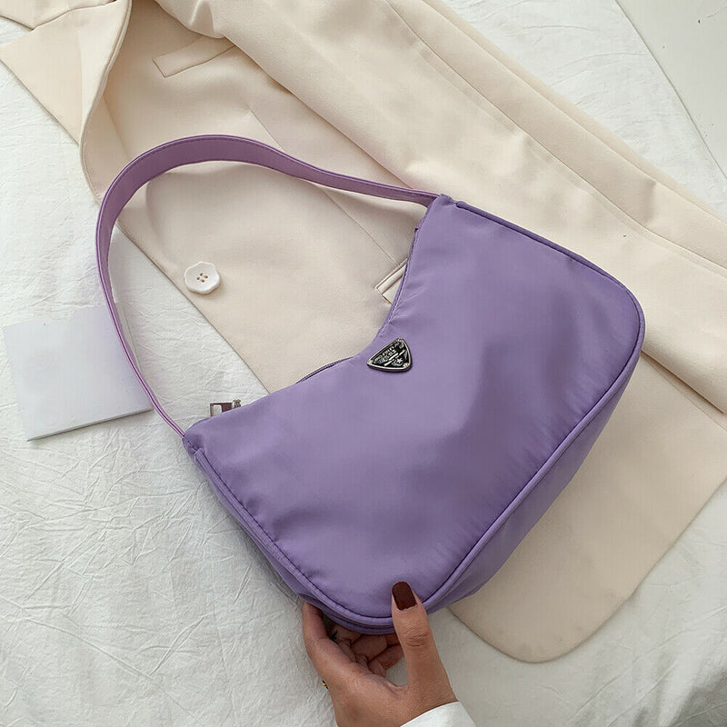 Women Nylon Totes Shoulder Bag Simple Female Street Zipper Handbag (Purple)