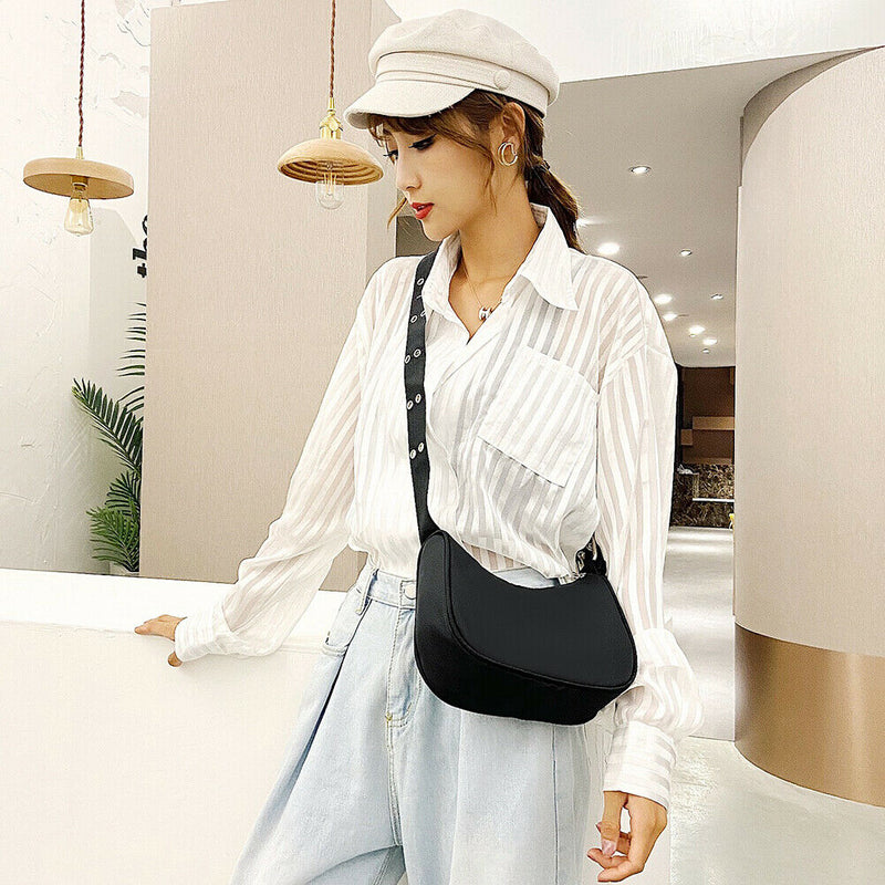 Nylon Women Shoulder Bag Female Street Crossbody Handbag Pouch (Black)