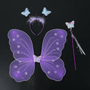 Girls Butterfly Fairy Angel Wings Wand Set Party Fancy Dress Purple