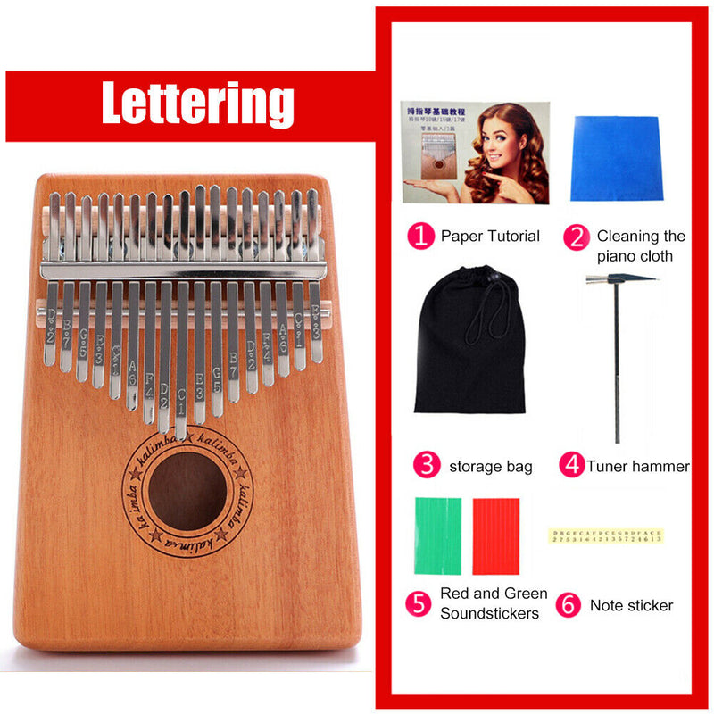 17-Key Thumb Finger Piano African Mbira Mahogany Wood Kalimba (Letter)