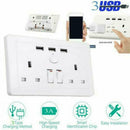 Double Wall UK Plug Socket 2 Gang 13A 3 USB Charger Plate Port Outlets R1U9