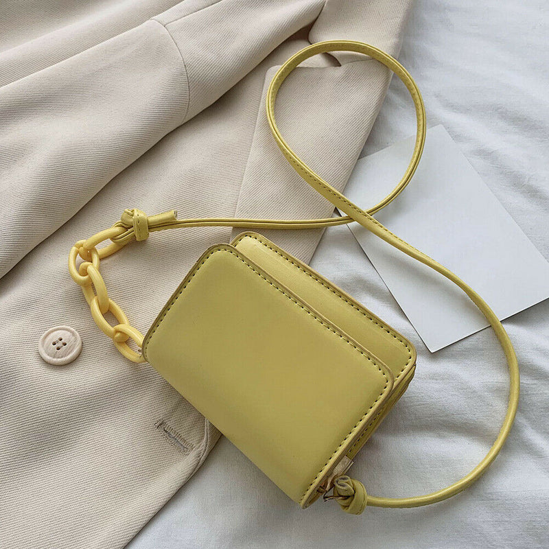 Leather Women Messenger Bag Mini Square Shoulder Satchel Handbags (Yellow) A