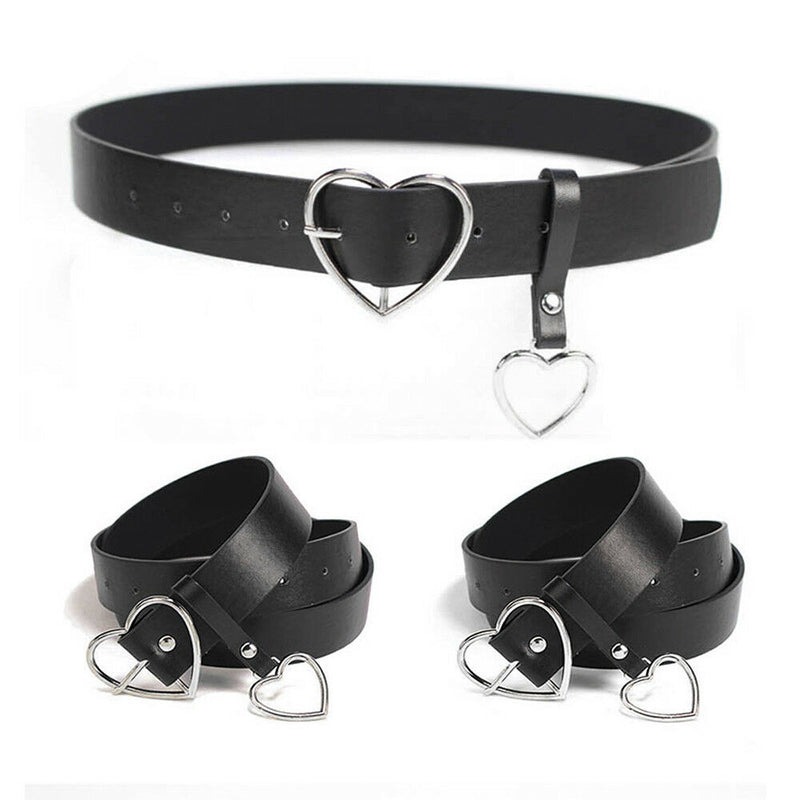 Women Leather Metal Buckle Belt Waistband Heart Shape Valentines Gift Black CA