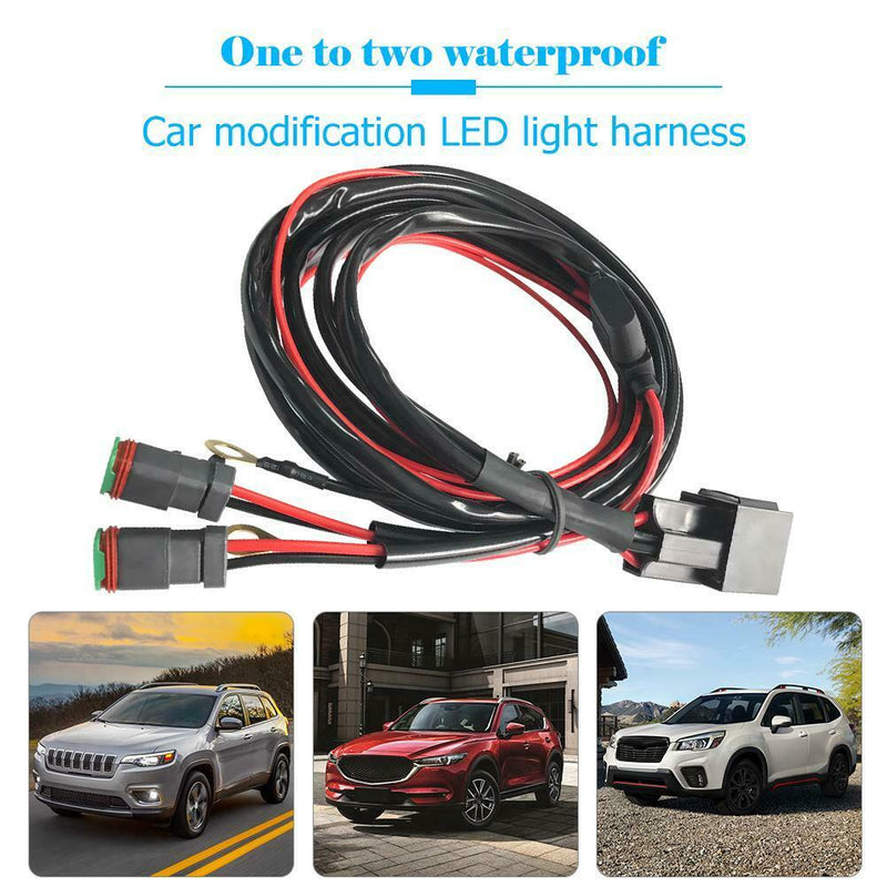 1 to 2 Wiring Harness Relay Fuse Kit 40A 12V for Offroad LED Work Light Bar