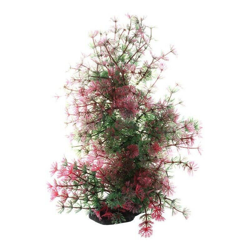 9.8" Length Artificial Plastic Fish Tank Decor Grass Plant Red Green