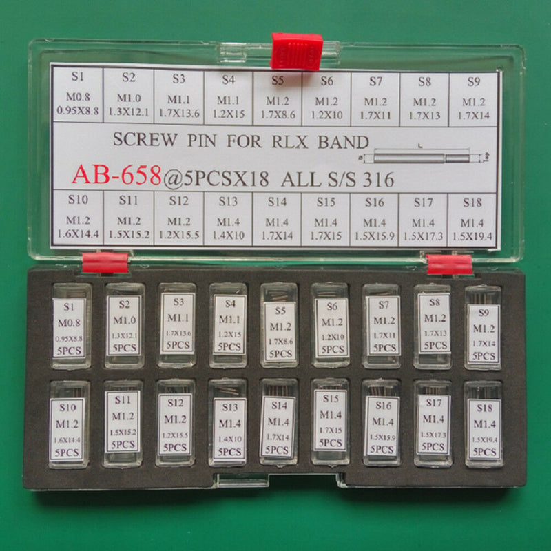 1 Set 90 Assorted Sizes Screw Pins Links for Rlx Watch Band Bracelet Strap