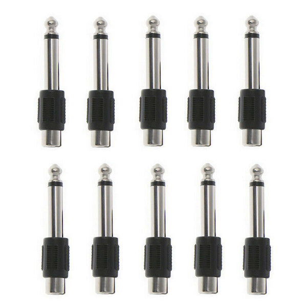 10 Pcs RCA Female Jack To 6.35mm 1/4" Male Mono Plug Audio Adapter Connector Slj