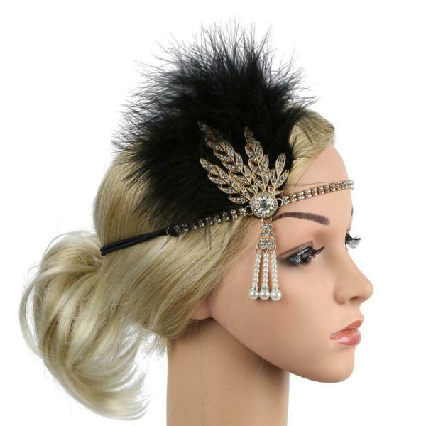2 Lot Women's Fascinator Feather Crystal Headband Charleston Party Headwear