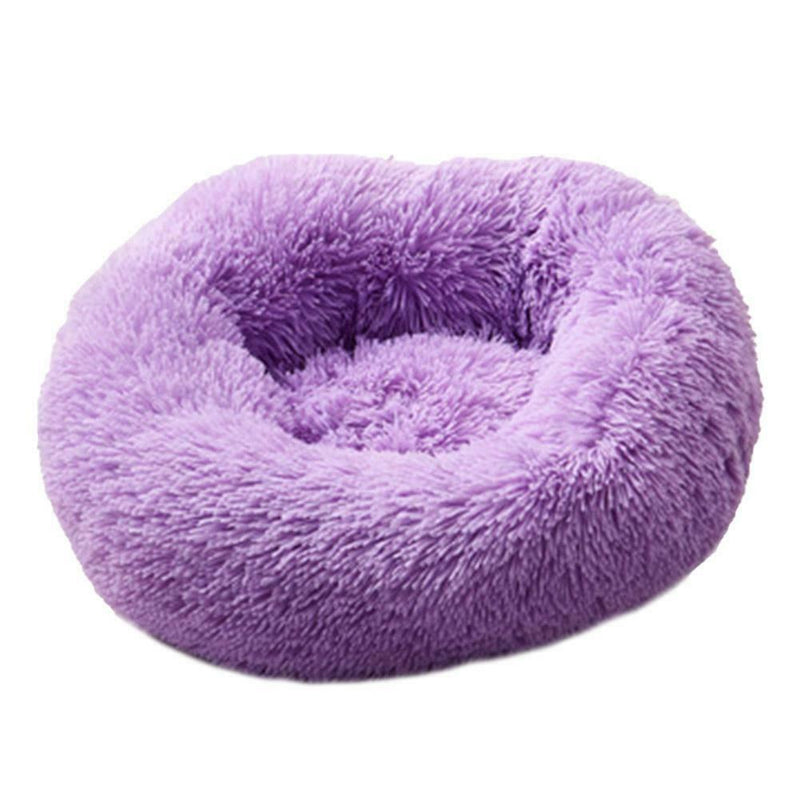 Round Soft Dog Bed Plush Kennel Nest Velvet Folding Pet Mat (Purple M)
