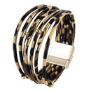 1 Set Fashion Charm Women Multilayer Leopard Leather Bracelet & Acrylic Earrings