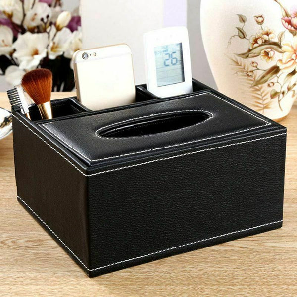 Leather Tissue Box Remote Control Holder Multifunctional Desktop Organizer PX1N6