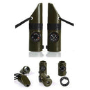 Multifunctional 7 in 1 Camping Hiking Outdoor Whistle with Compass Magnifier LED
